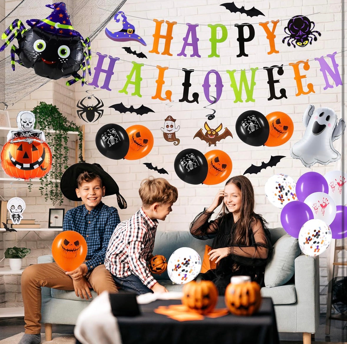 Halloween Dekoration (Hängende Wirbel mit Geister- Kürbis- und Hexenmotiven